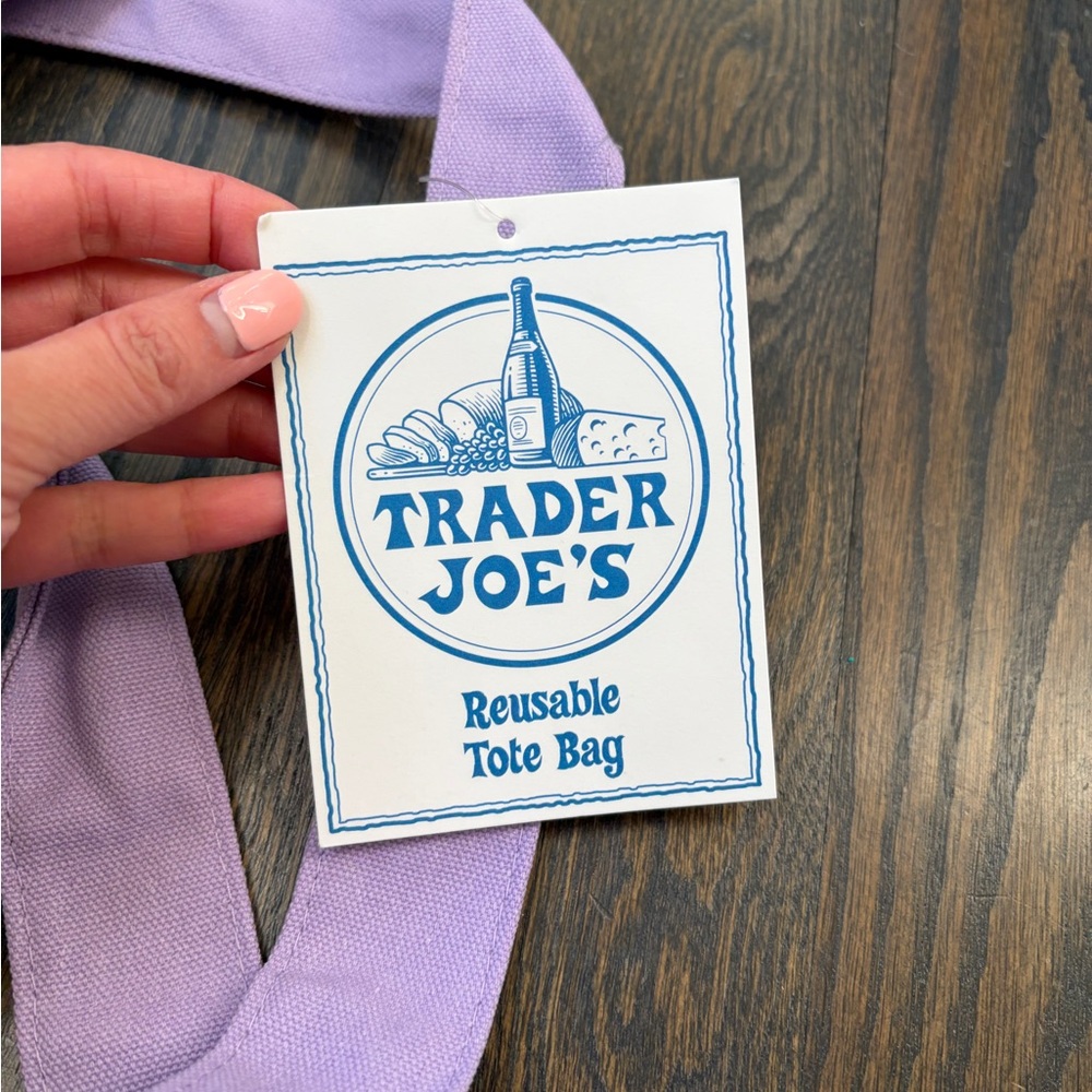 TWO NWT Trader Joe's Cream and Lavender Canvas Tote Bag - Picture 2 of 4